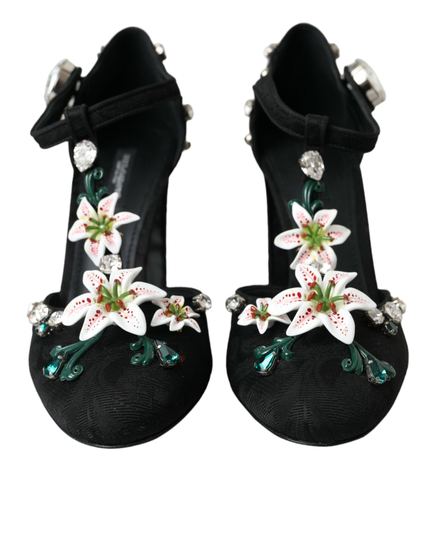 Dolce & Gabbana Black Lilies Crystal Heels Pumps Shoes Dolce & Gabbana