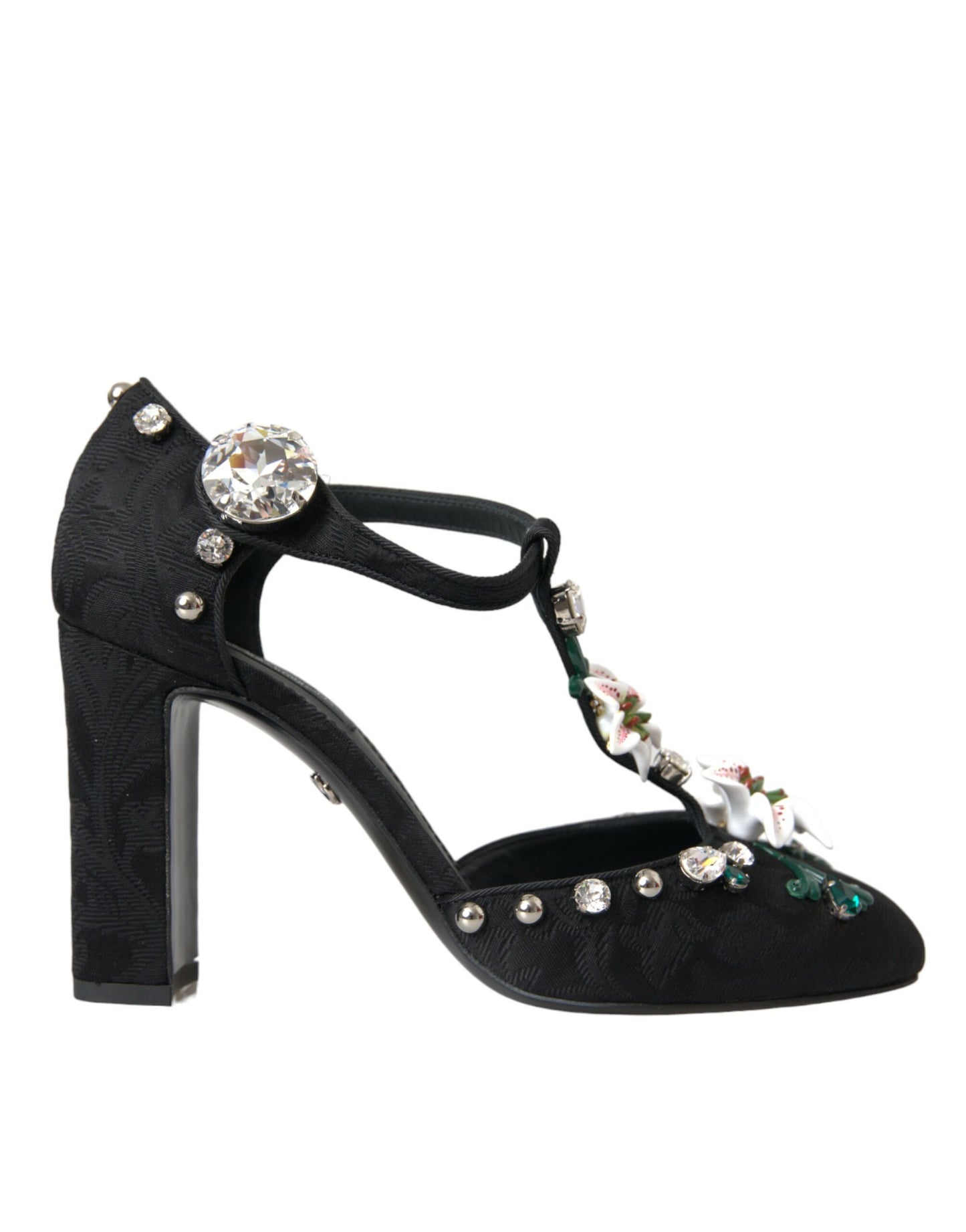 Dolce & Gabbana Black Lilies Crystal Heels Pumps Shoes Dolce & Gabbana