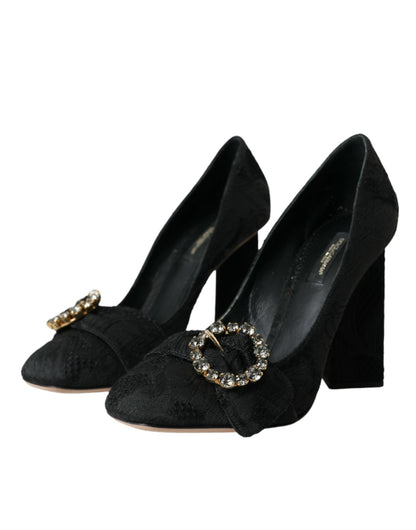 Dolce & Gabbana Black Brocade Crystals Heels Pumps Shoes Dolce & Gabbana