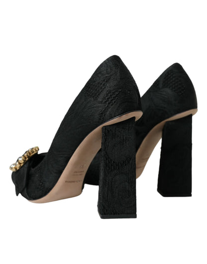 Dolce & Gabbana Black Brocade Crystals Heels Pumps Shoes Dolce & Gabbana