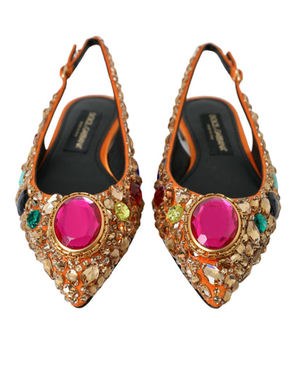 Dolce & Gabbana Orange Satin Crystals Flats Sandals Shoes Dolce & Gabbana