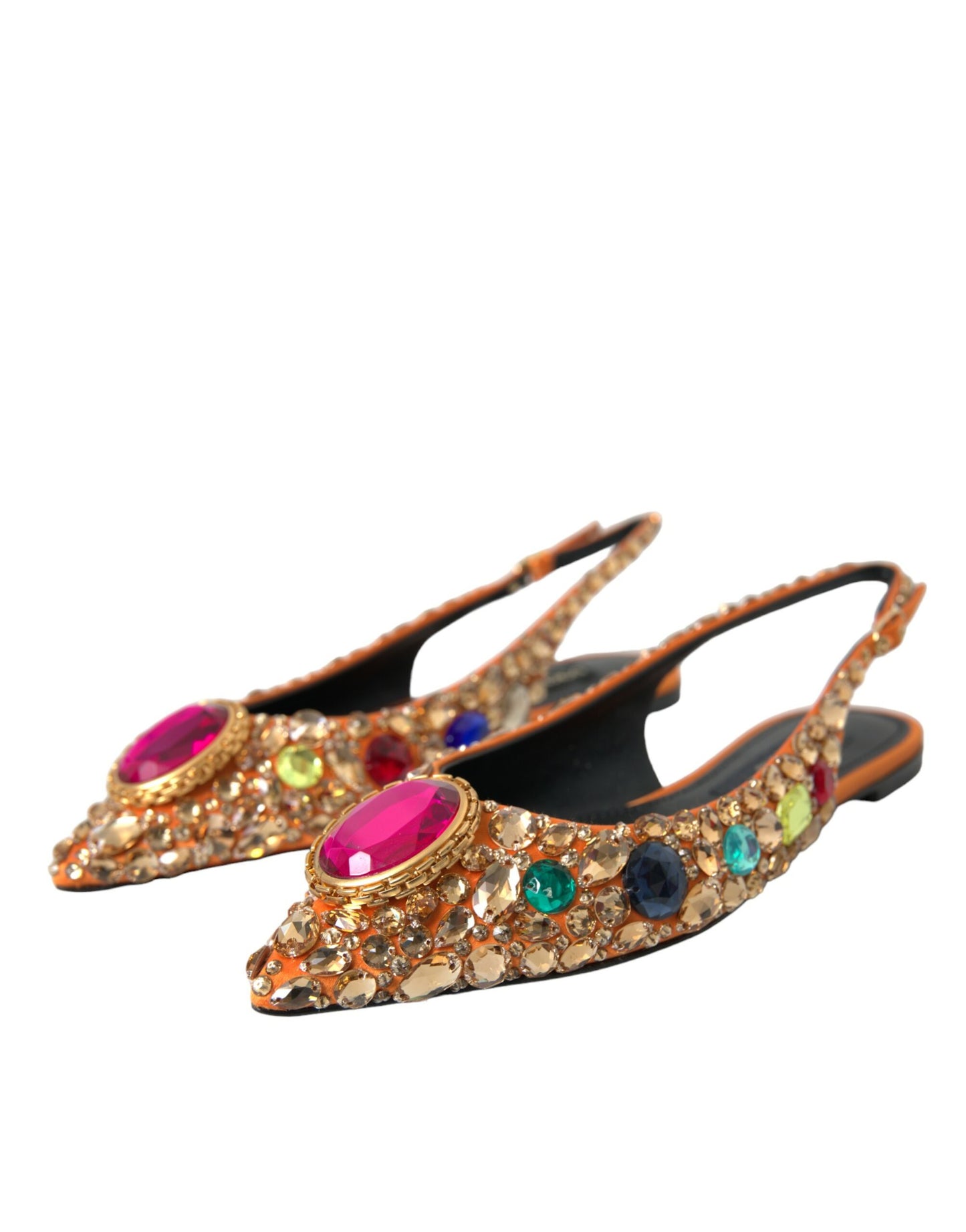 Dolce & Gabbana Orange Satin Crystals Flats Sandals Shoes Dolce & Gabbana