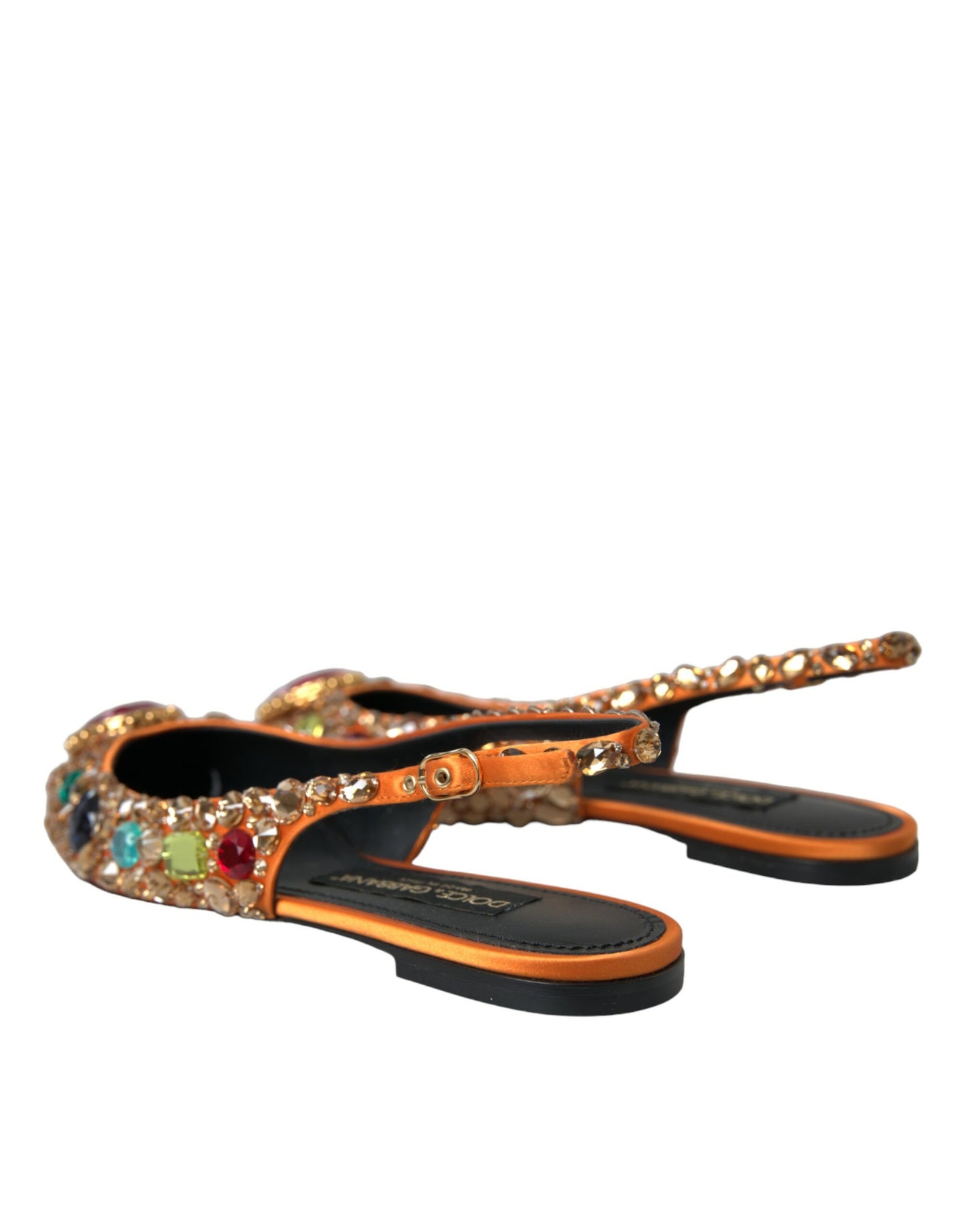 Dolce & Gabbana Orange Satin Crystals Flats Sandals Shoes Dolce & Gabbana