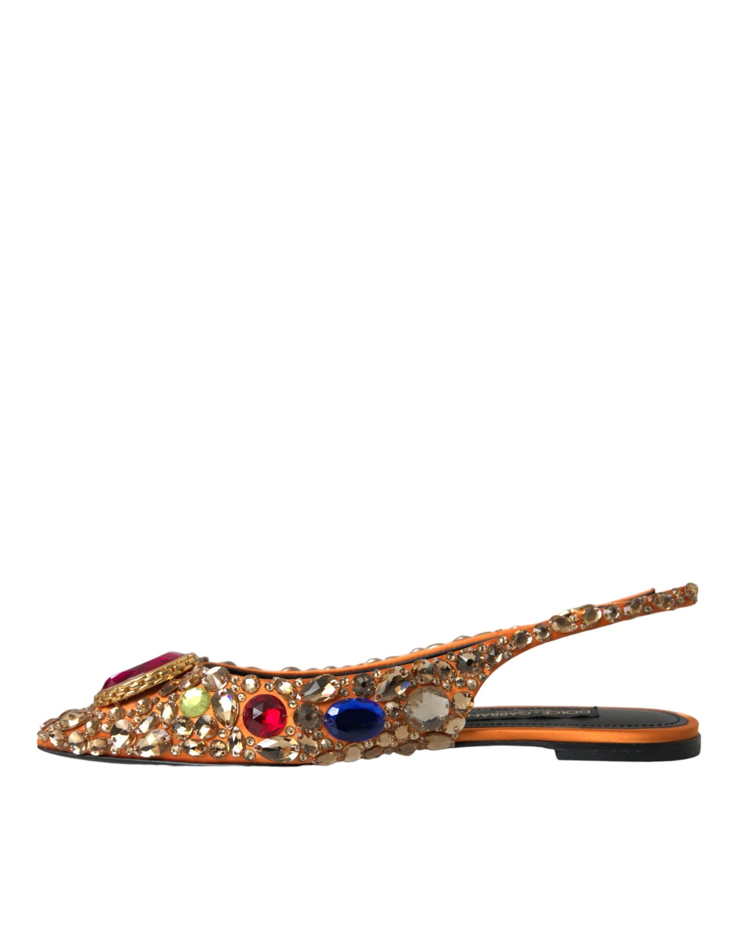 Dolce & Gabbana Orange Satin Crystals Flats Sandals Shoes Dolce & Gabbana