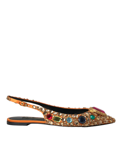 Dolce & Gabbana Orange Satin Crystals Flats Sandals Shoes Dolce & Gabbana