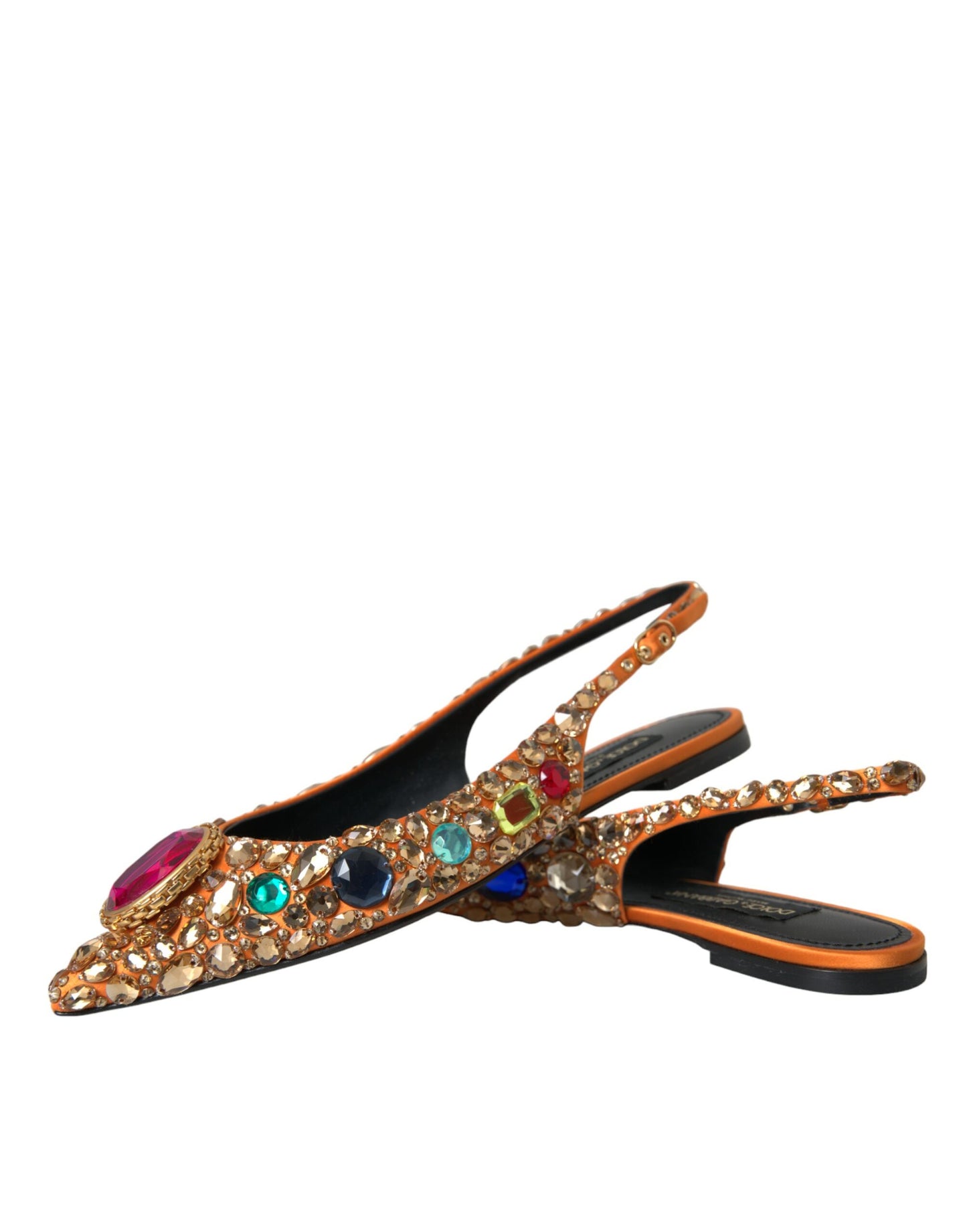 Dolce & Gabbana Orange Satin Crystals Flats Sandals Shoes Dolce & Gabbana