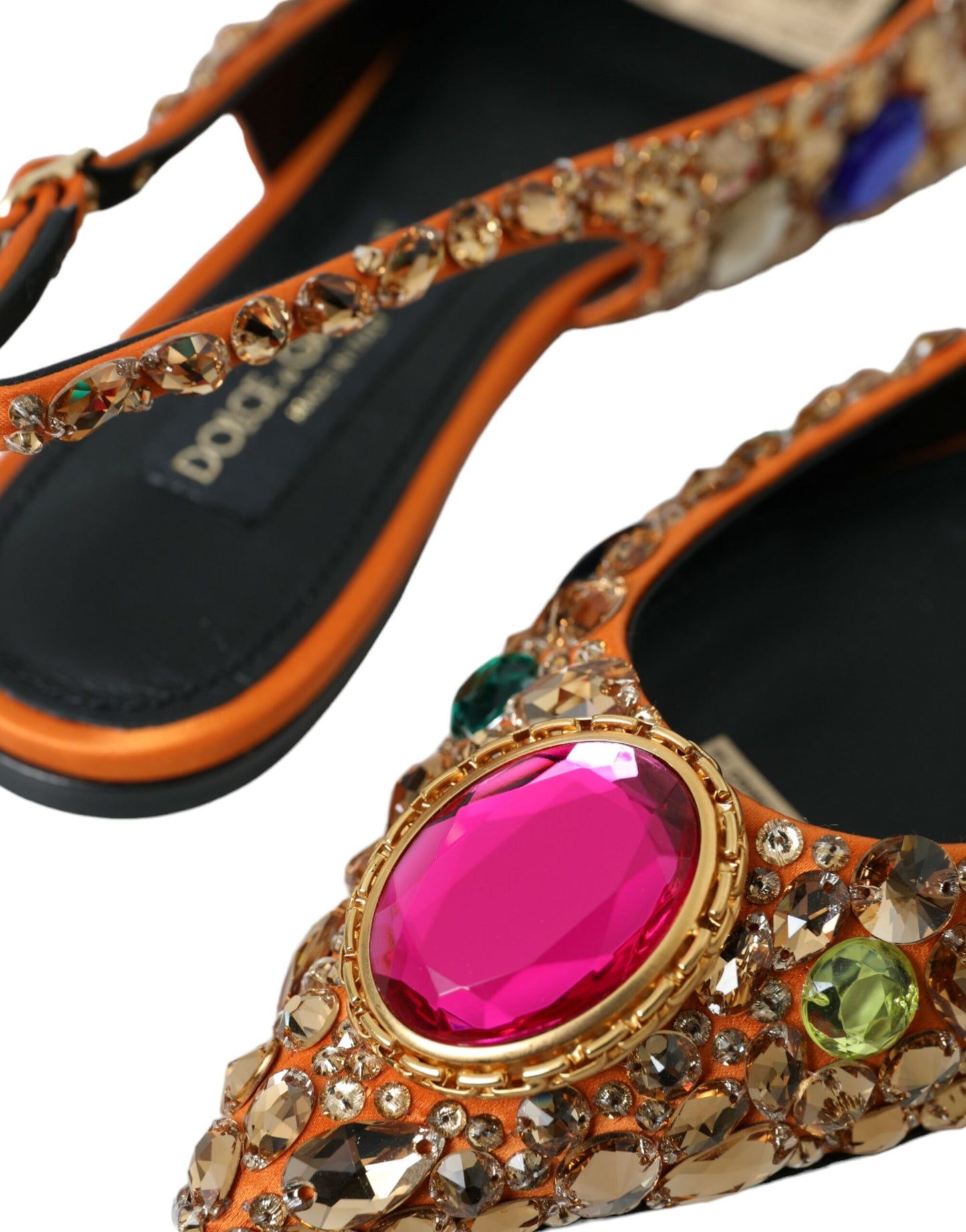 Dolce & Gabbana Orange Satin Crystals Flats Sandals Shoes Dolce & Gabbana