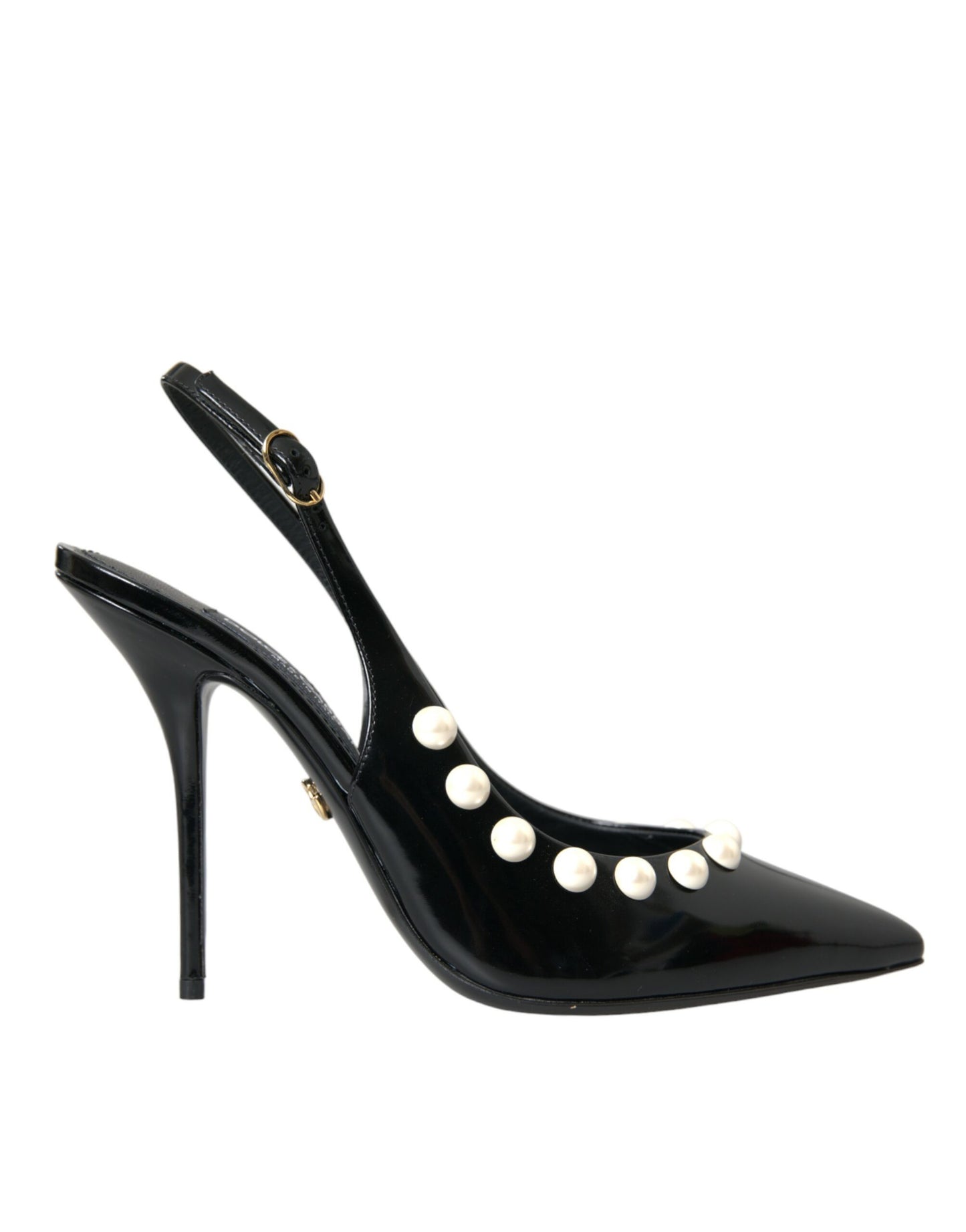 Dolce & Gabbana Black Leather Faux Pearl Heel Slingback Shoes Dolce & Gabbana