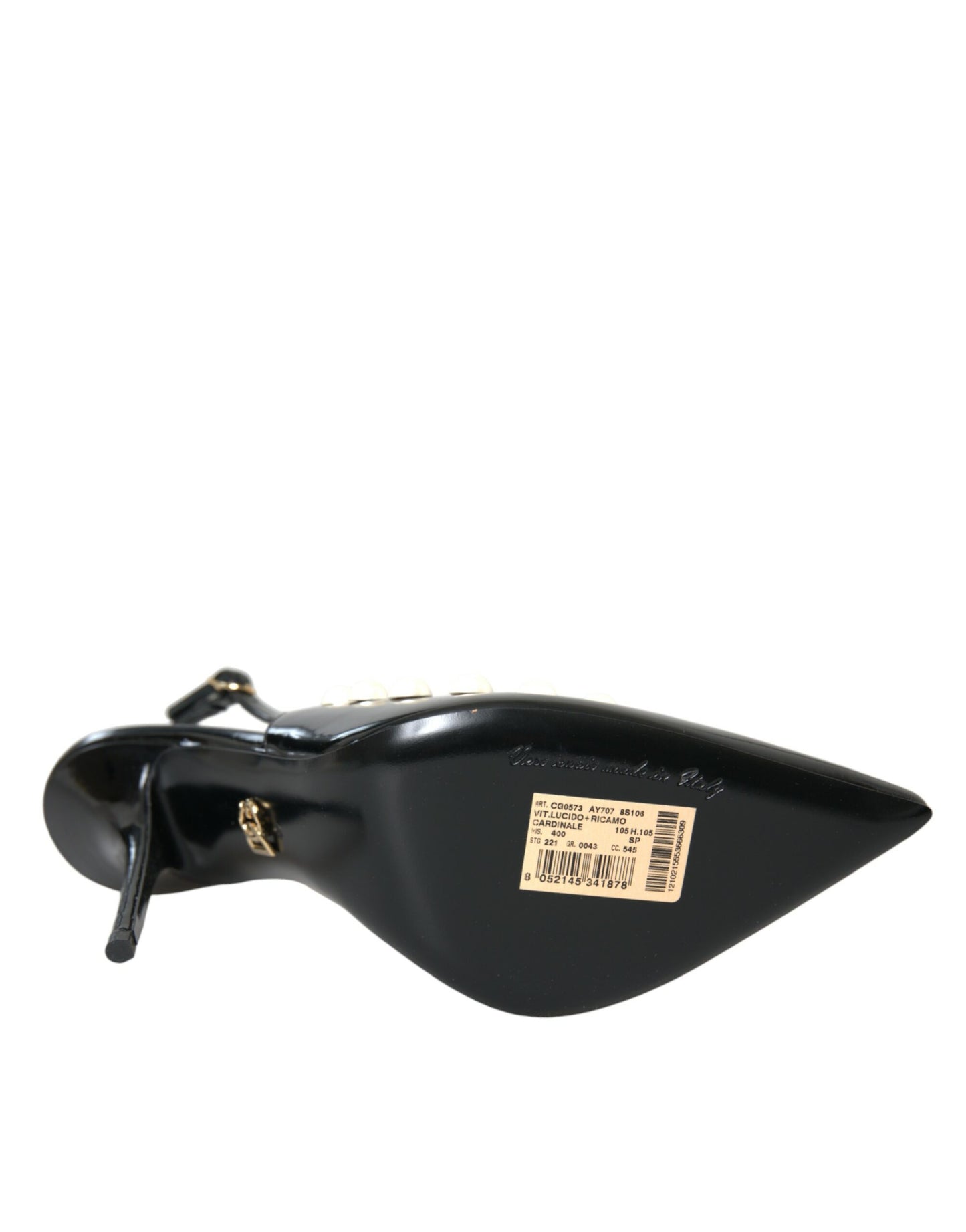 Dolce & Gabbana Black Leather Faux Pearl Heel Slingback Shoes Dolce & Gabbana