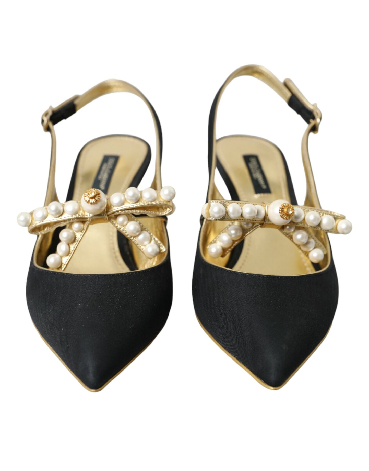 Dolce & Gabbana Black Leather Faux Pearls Slingbacks Shoes Dolce & Gabbana