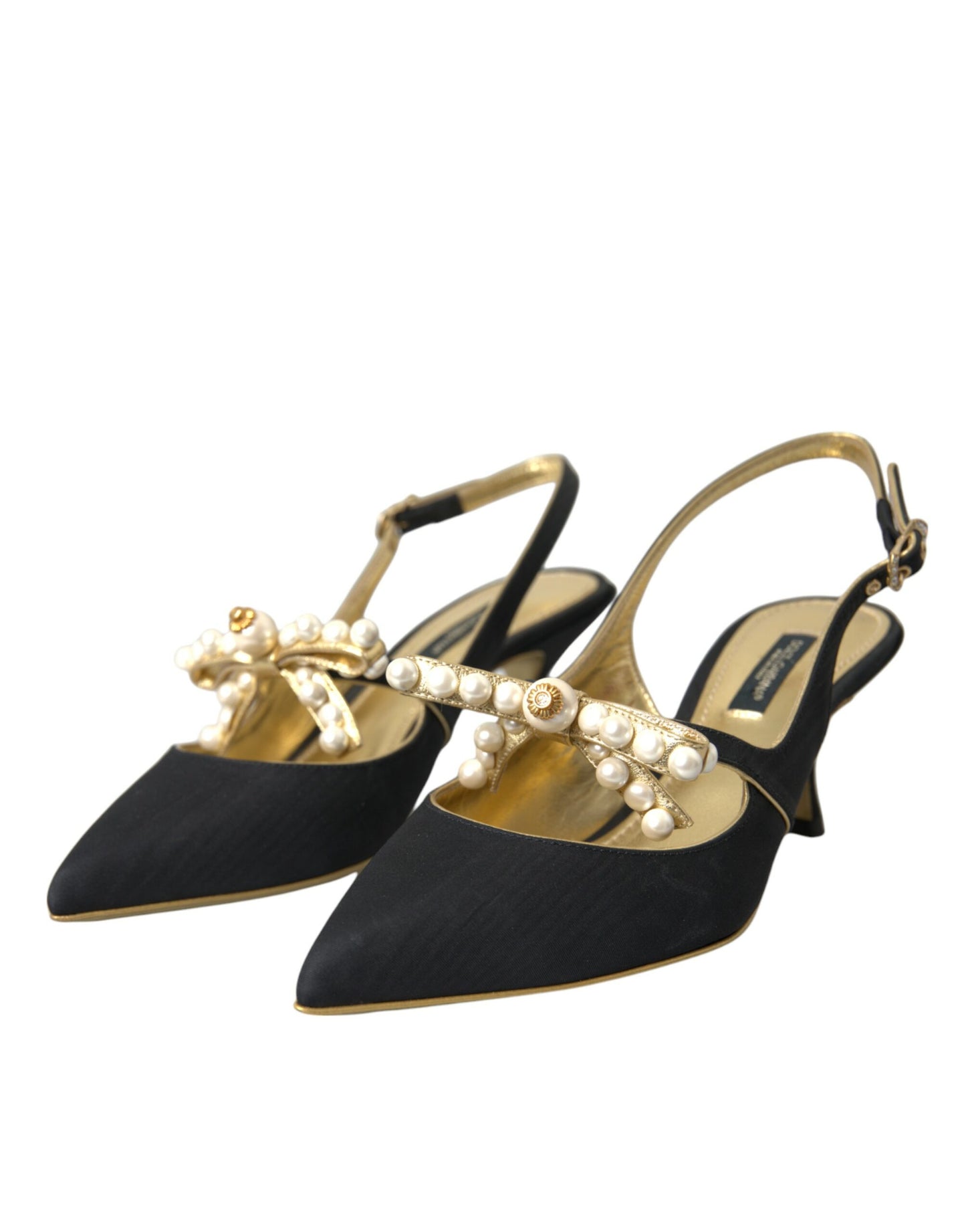 Dolce & Gabbana Black Leather Faux Pearls Slingbacks Shoes Dolce & Gabbana