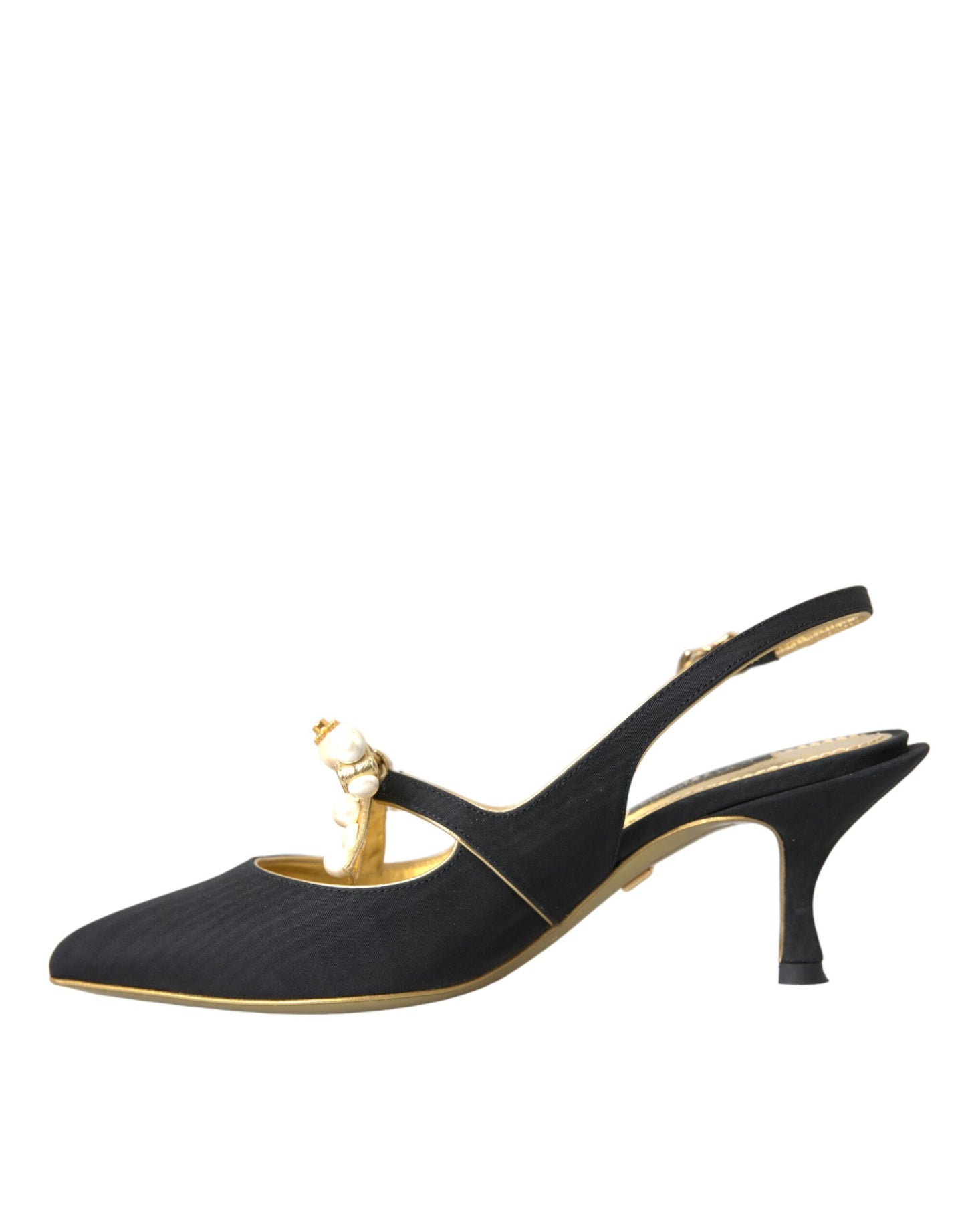 Dolce & Gabbana Black Leather Faux Pearls Slingbacks Shoes Dolce & Gabbana