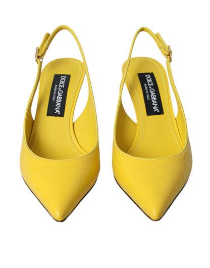 Dolce & Gabbana Yellow Leather Slingbacks Heels Shoes Dolce & Gabbana