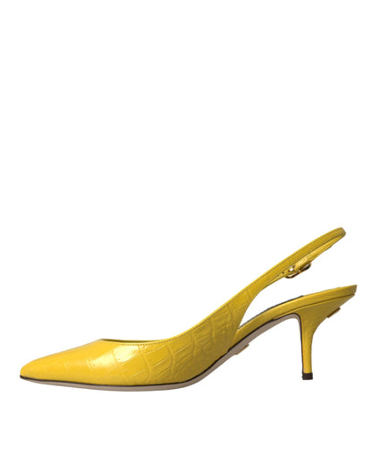 Dolce & Gabbana Yellow Leather Slingbacks Heels Shoes Dolce & Gabbana