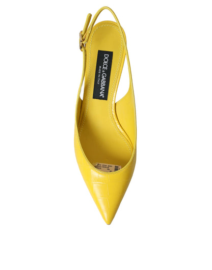 Dolce & Gabbana Yellow Leather Slingbacks Heels Shoes Dolce & Gabbana