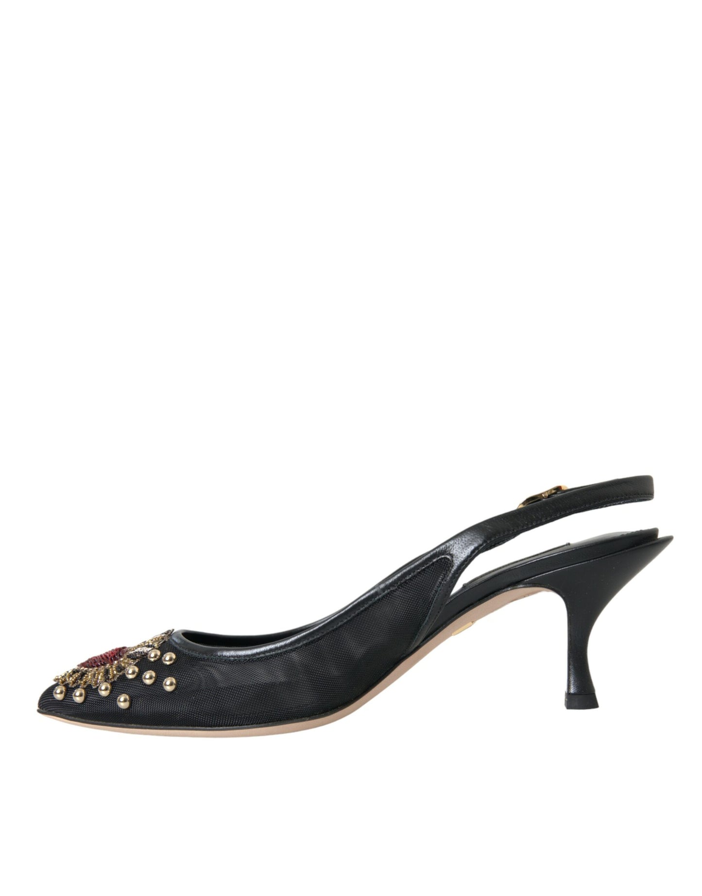 Dolce & Gabbana Black Mesh Embellished Heel Slingbacks Shoes Dolce & Gabbana