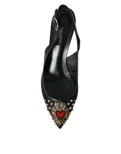 Dolce & Gabbana Black Mesh Embellished Heel Slingbacks Shoes Dolce & Gabbana