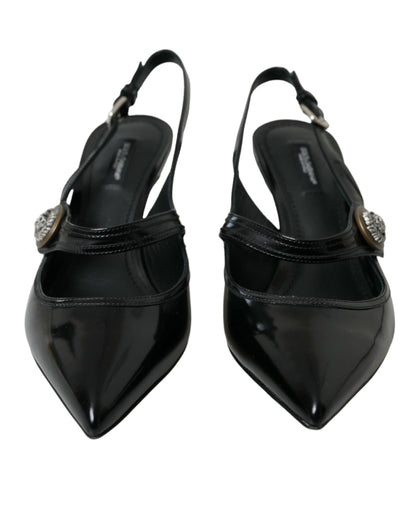 Dolce & Gabbana Black Leather Embellished Slingbacks Shoes Dolce & Gabbana