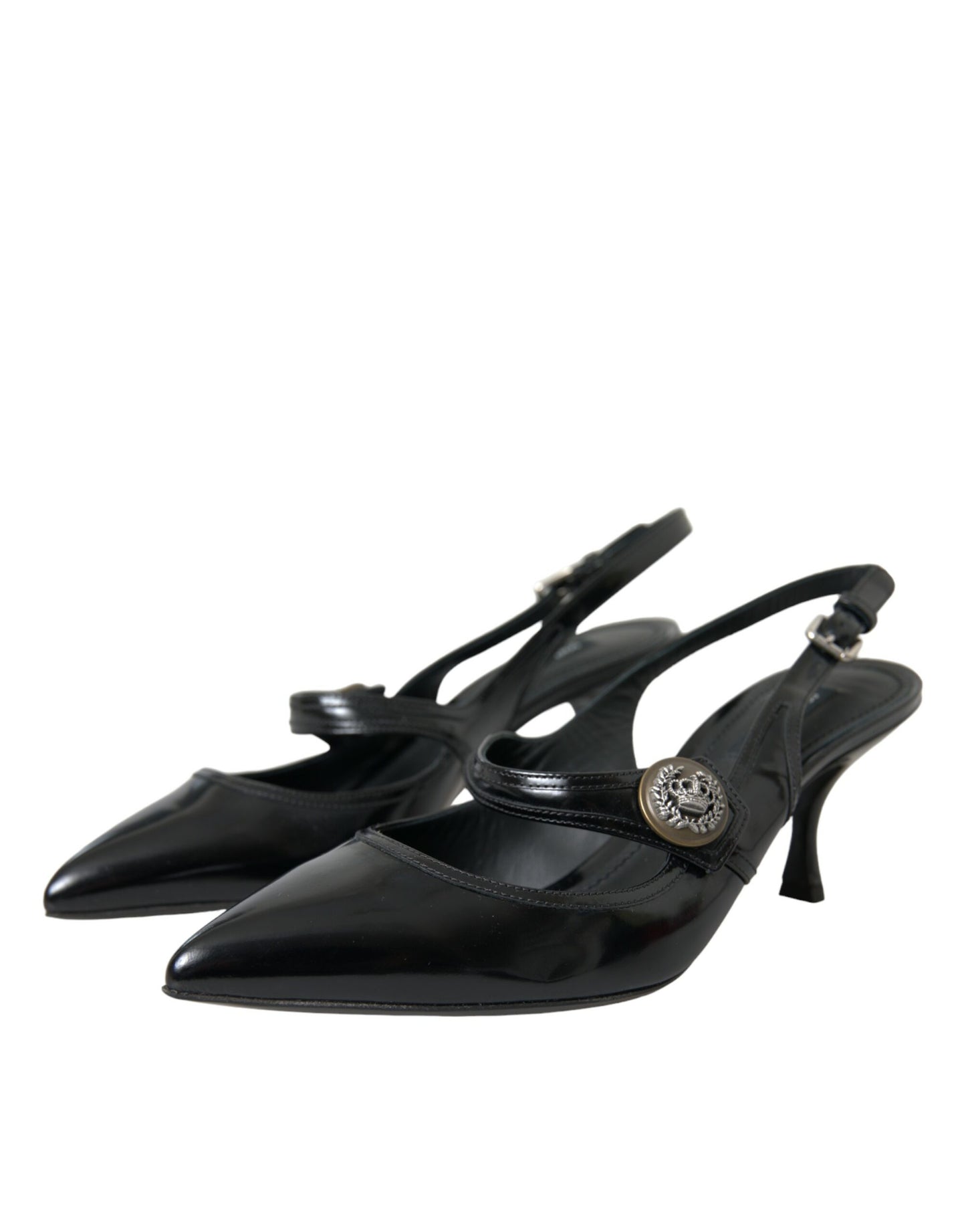 Dolce & Gabbana Black Leather Embellished Slingbacks Shoes Dolce & Gabbana