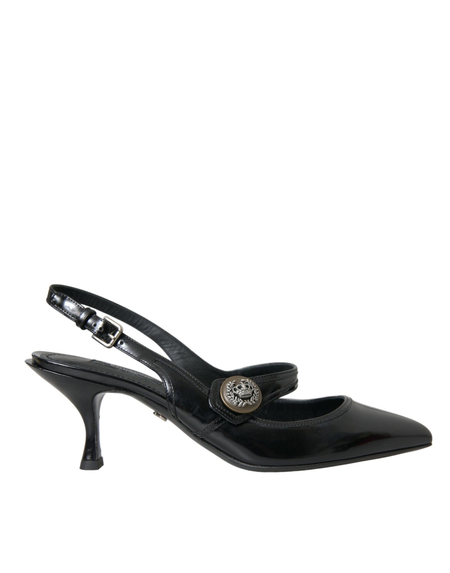 Dolce & Gabbana Black Leather Embellished Slingbacks Shoes Dolce & Gabbana