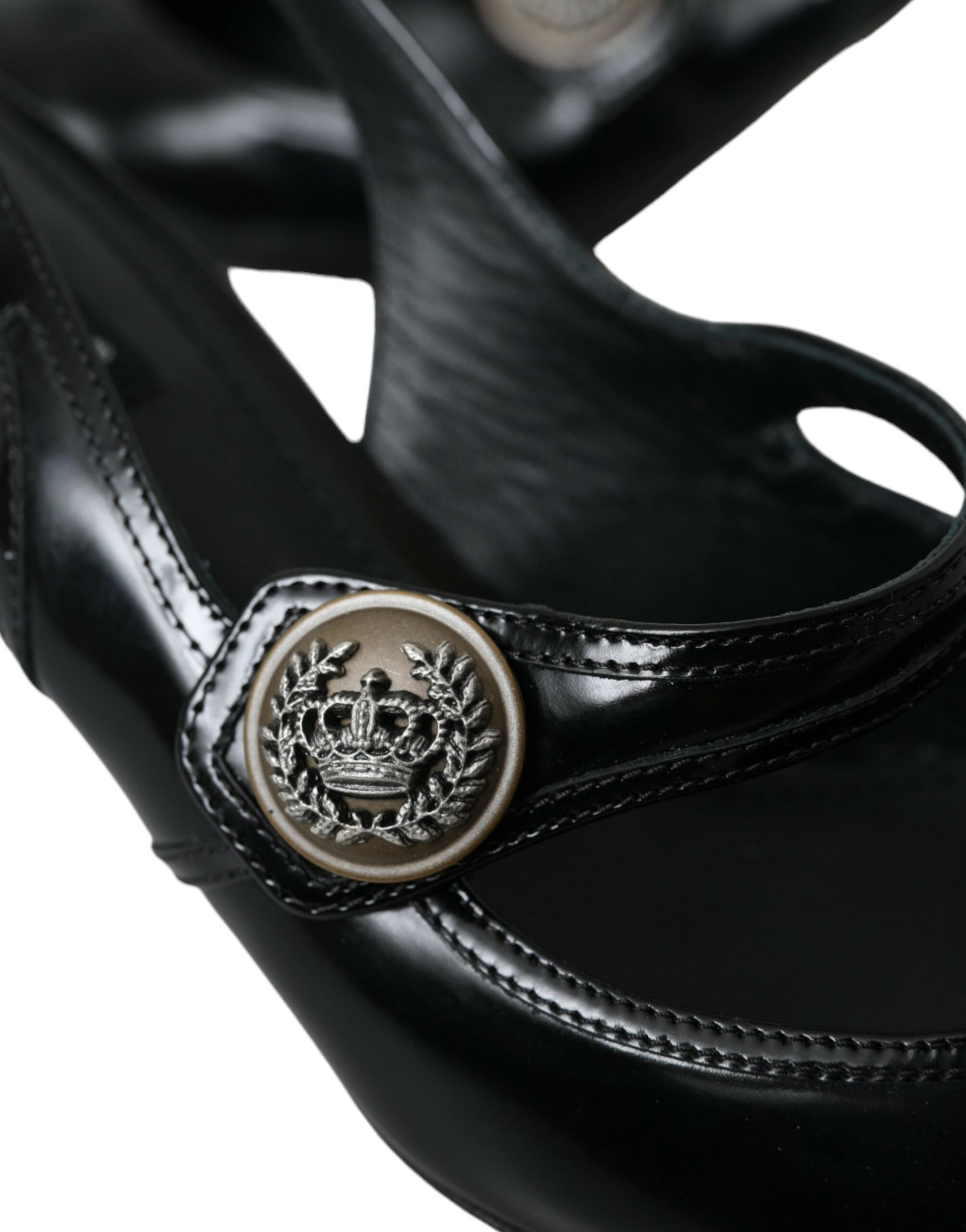 Dolce &amp; Gabbana কালো চামড়ার অলঙ্কৃত Slingbacks জুতা