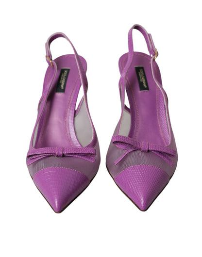 Dolce & Gabbana Purple Leather Mesh High Heels Slingback Shoes Dolce & Gabbana