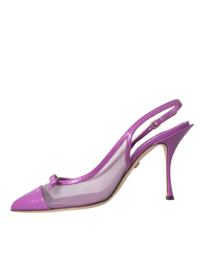 Dolce & Gabbana Purple Leather Mesh High Heels Slingback Shoes Dolce & Gabbana