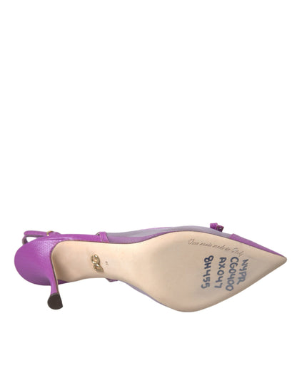 Dolce & Gabbana Purple Leather Mesh High Heels Slingback Shoes Dolce & Gabbana