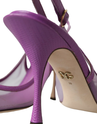 Dolce & Gabbana Purple Leather Mesh High Heels Slingback Shoes Dolce & Gabbana