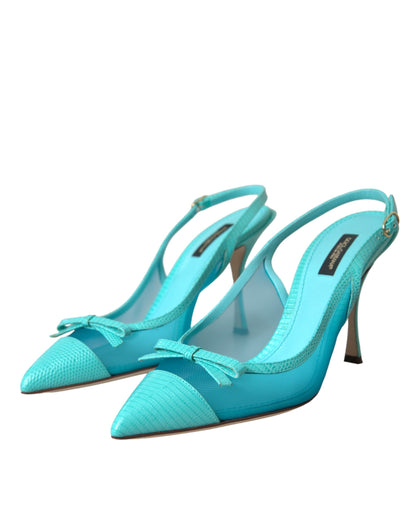 Dolce & Gabbana Blue Leather Mesh High Heels Slingback Shoes Dolce & Gabbana