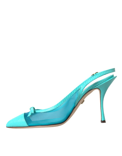 Dolce & Gabbana Blue Leather Mesh High Heels Slingback Shoes Dolce & Gabbana