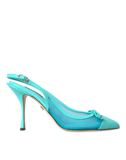 Dolce & Gabbana Blue Leather Mesh High Heels Slingback Shoes Dolce & Gabbana