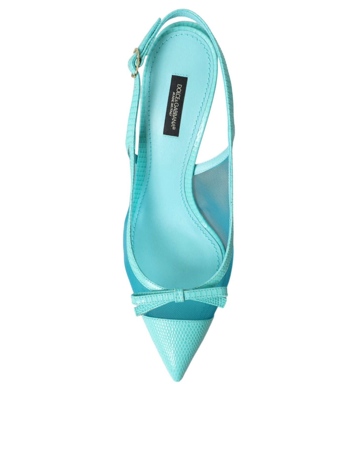 Dolce & Gabbana Blue Leather Mesh High Heels Slingback Shoes Dolce & Gabbana