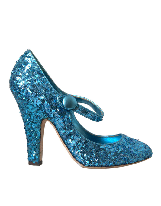 Dolce & Gabbana Blue Sequin Mary Jane Pumps High Heels Shoes Dolce & Gabbana