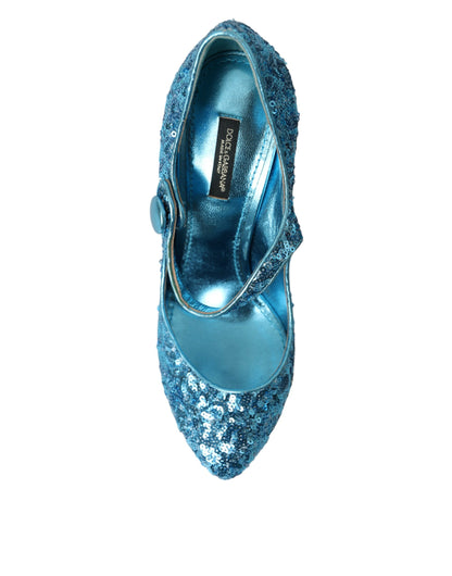 Dolce & Gabbana Blue Sequin Mary Jane Pumps High Heels Shoes Dolce & Gabbana