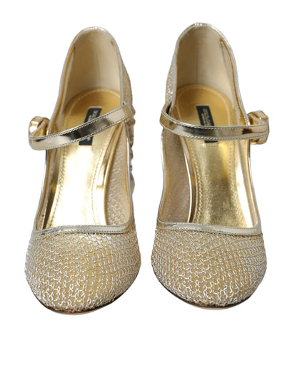 Dolce & Gabbana Gold Mesh Crystal Mary Jane Pumps Heels Shoes Dolce & Gabbana