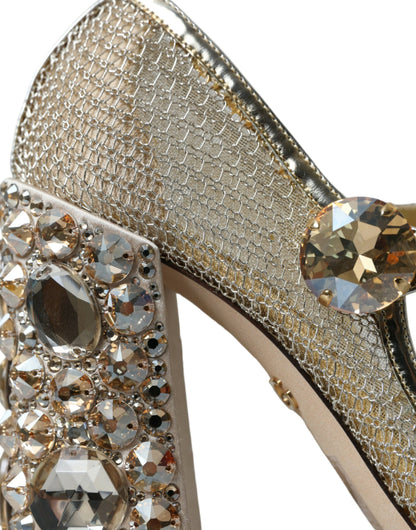 Dolce & Gabbana Gold Mesh Crystal Mary Jane Pumps Heels Shoes Dolce & Gabbana