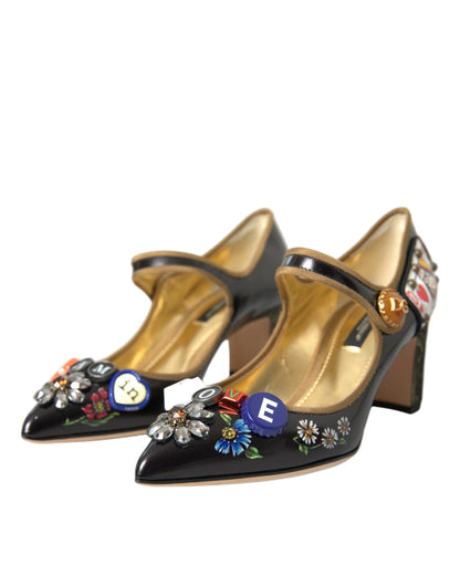 Dolce & Gabbana Black Leather Crystal Mary Jane Pumps Shoes Dolce & Gabbana