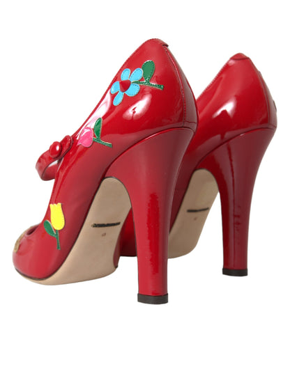 Dolce & Gabbana Red Leather Embellished Mary Jane Pumps Heels Shoes Dolce & Gabbana