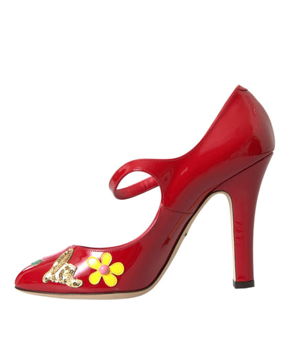 Dolce & Gabbana Red Leather Embellished Mary Jane Pumps Heels Shoes Dolce & Gabbana