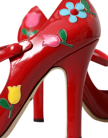 Dolce & Gabbana Red Leather Embellished Mary Jane Pumps Heels Shoes Dolce & Gabbana