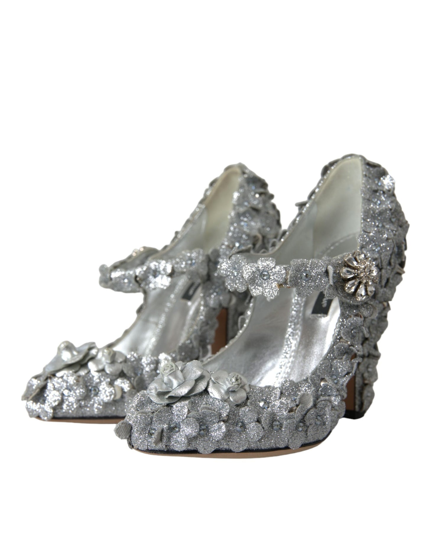 Dolce & Gabbana Silver Floral Crystal Mary Jane Pumps Shoes Dolce & Gabbana