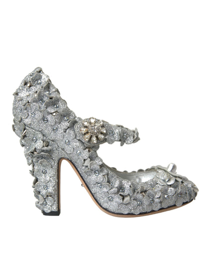 Dolce & Gabbana Silver Floral Crystal Mary Jane Pumps Shoes Dolce & Gabbana