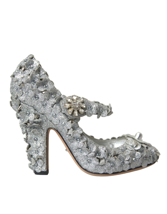 Dolce & Gabbana Silver Floral Crystal Mary Jane Pumps Shoes Dolce & Gabbana