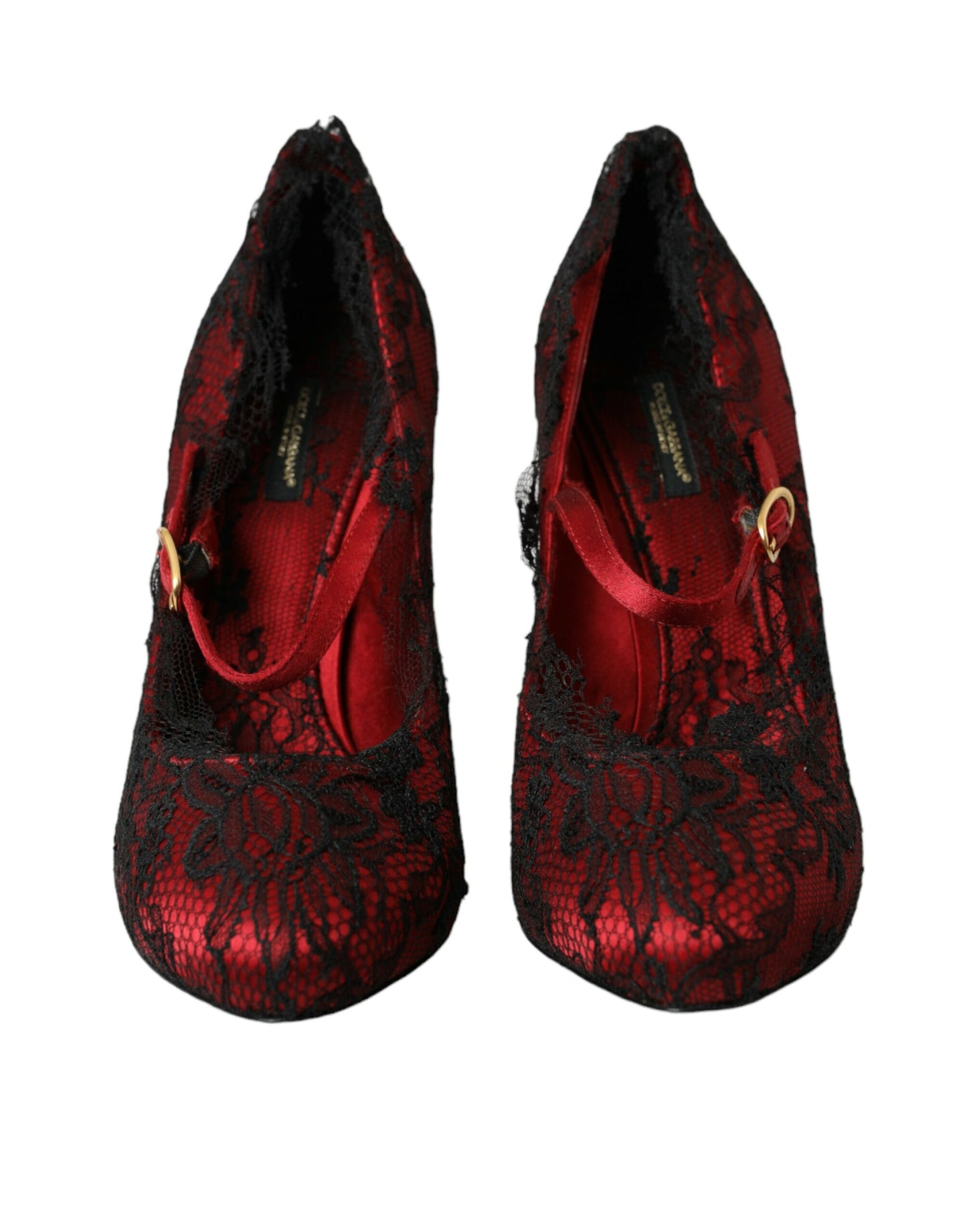 Dolce & Gabbana Red Black Floral Lace Mary Jane Pumps Shoes Dolce & Gabbana