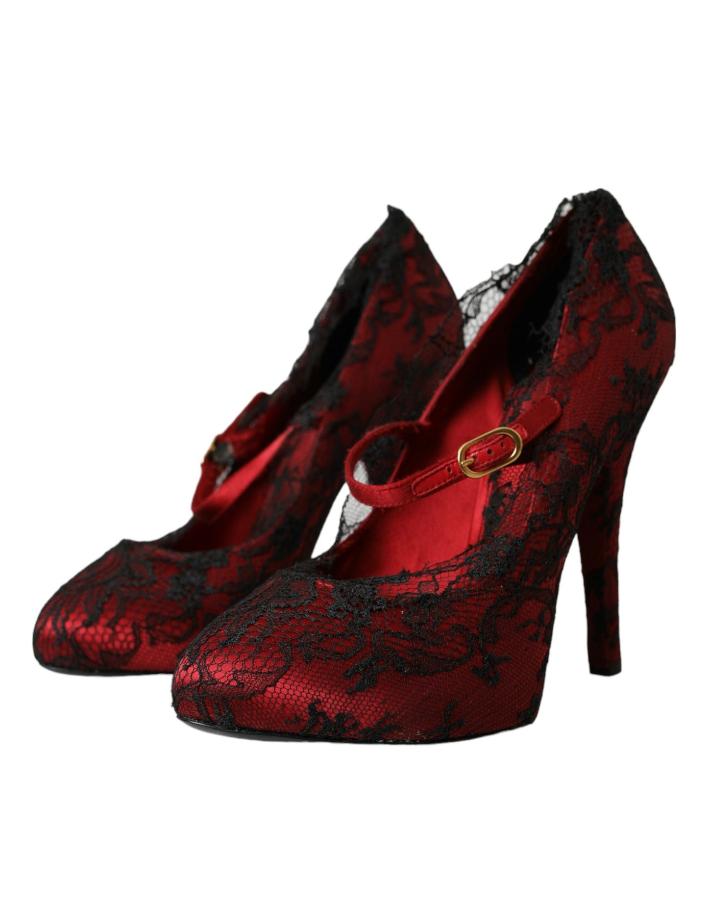 Dolce & Gabbana Red Black Floral Lace Mary Jane Pumps Shoes Dolce & Gabbana