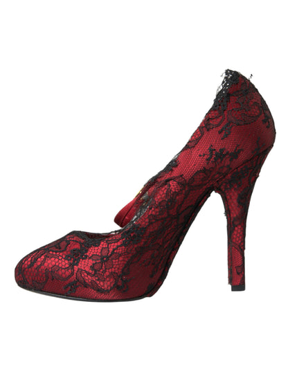 Dolce & Gabbana Red Black Floral Lace Mary Jane Pumps Shoes Dolce & Gabbana