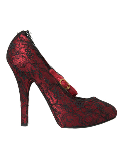 Dolce & Gabbana Red Black Floral Lace Mary Jane Pumps Shoes Dolce & Gabbana