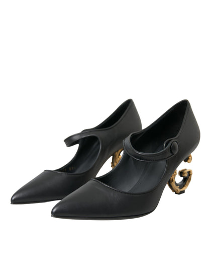 Dolce & Gabbana Black Leather Logo Heels Mary Janes Pumps Shoes Dolce & Gabbana