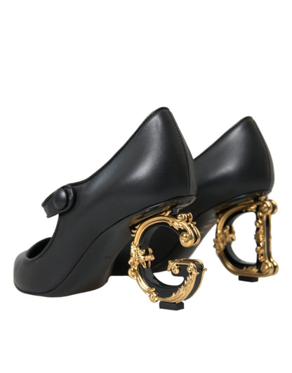 Dolce & Gabbana Black Leather Logo Heels Mary Janes Pumps Shoes Dolce & Gabbana